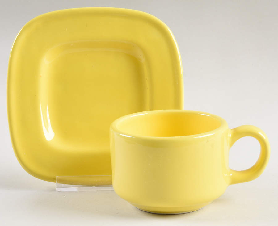 Quadrille Yellow (Earthenware) Flat Cup & Saucer Set by Fitz & Floyd-1