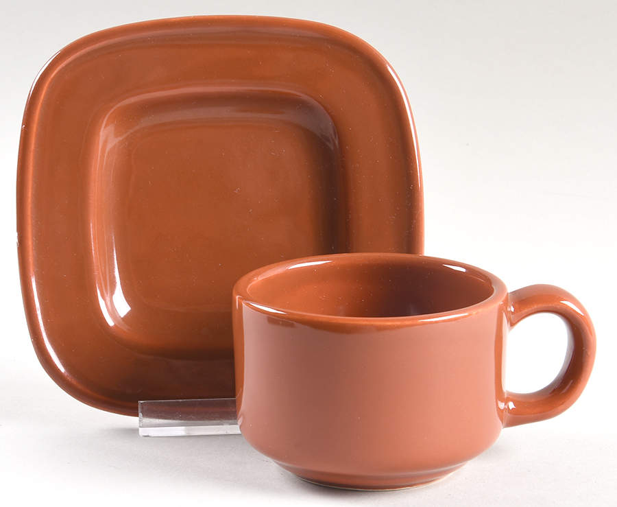 Quadrille Cinnamon (Earthenware) Flat Cup & Saucer Set by Fitz & Floyd-1