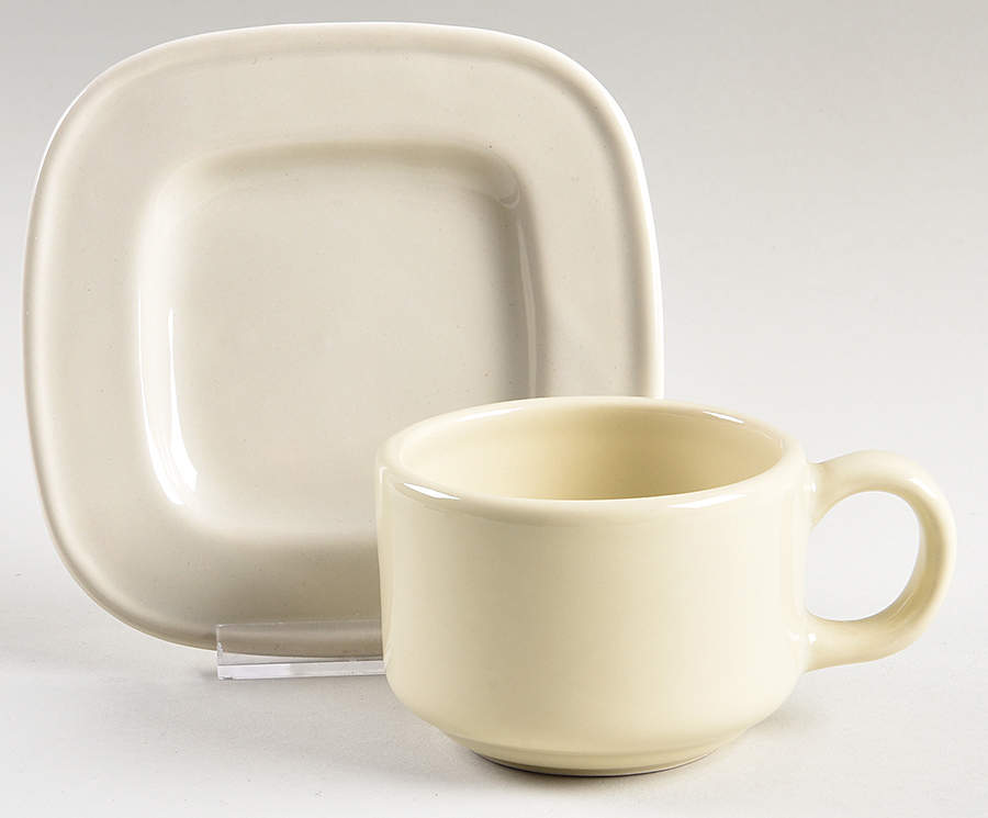 Quadrille Putty (Earthenware) Flat Cup & Saucer Set by Fitz & Floyd-1