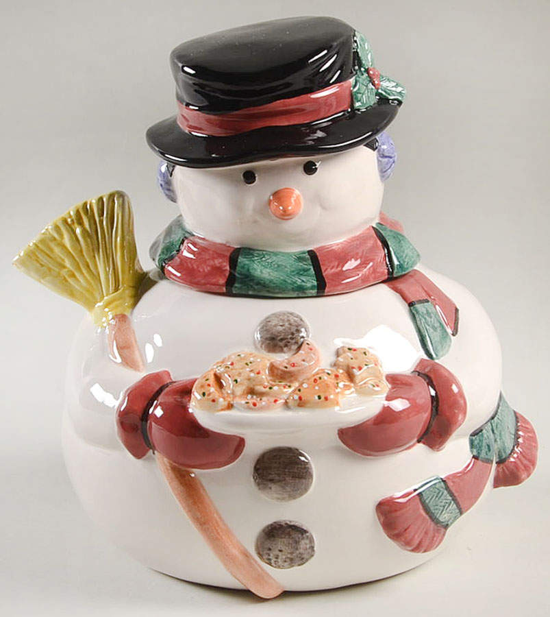 Yule Snowman Cookie Jar & Lid by Fitz & Floyd-1
