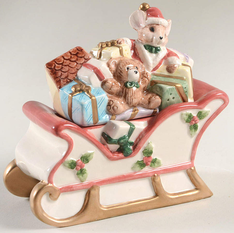 Christmas Mice Sugar Bowl & Lid by Fitz & Floyd-1