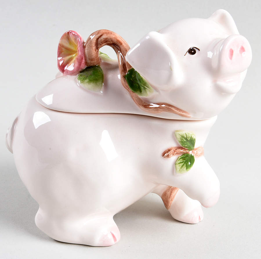 Pigs and Petunias Sugar Bowl & Lid by Fitz & Floyd-1