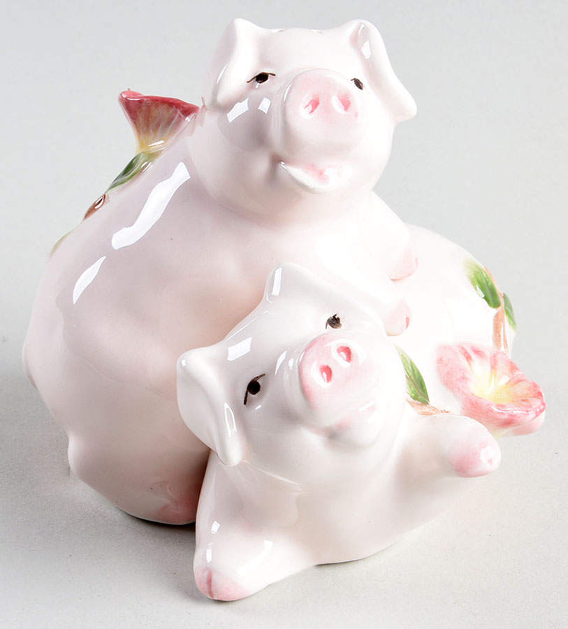 Pigs and Petunias Stacking Salt & Pepper Set by Fitz & Floyd-1