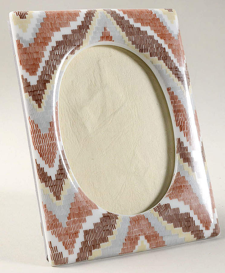 Flame Stitch Brown Frame-Holds 4" X 5" by Fitz and Floyd-1