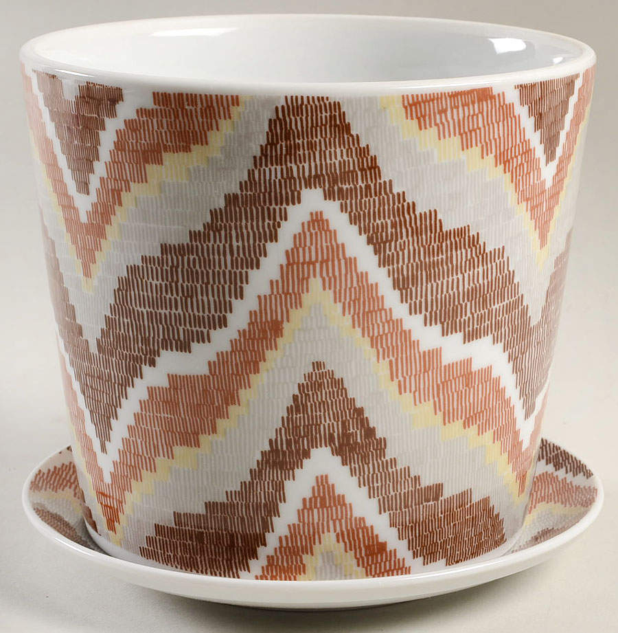 Flame Stitch Brown 5" Flower Pot & Underplate by Fitz & Floyd-1