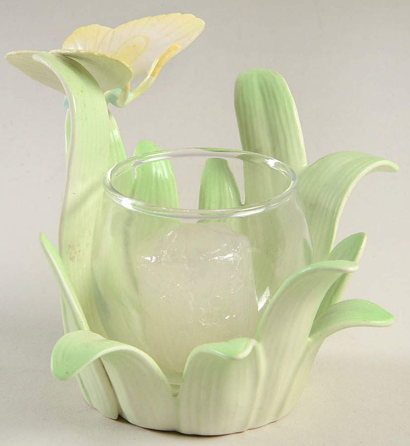 Pastel Butterflies Votive Candleholder with Glass Globe by Fitz & Floyd-1