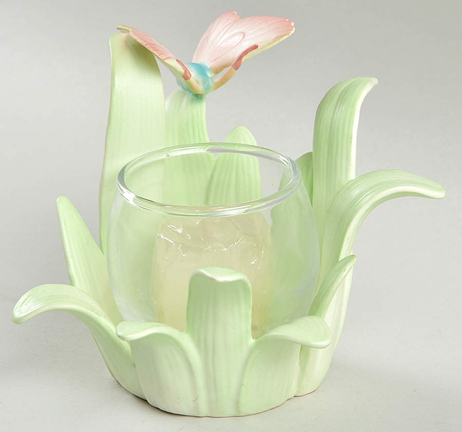 Pastel Butterflies Votive Candleholder with Glass Globe by Fitz & Floyd-1