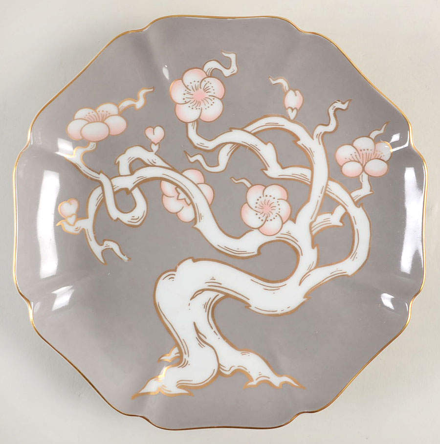 Plum Blossom Gray Scalloped Salad Plate by Fitz & Floyd-1