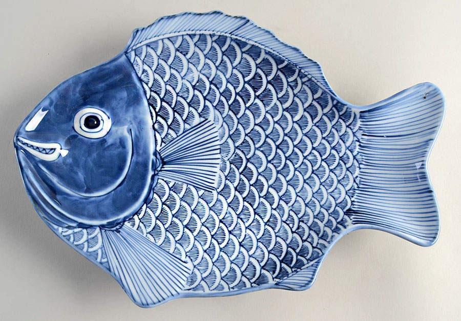 Fishes Blue 14" Fish Shaped Platter by Fitz & Floyd-1