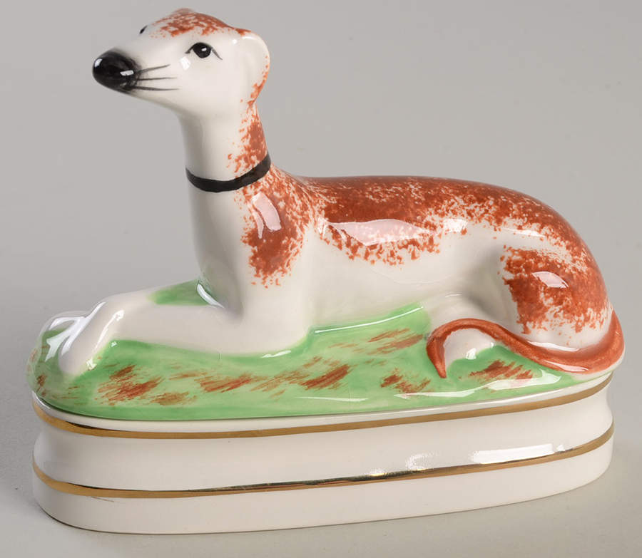 English Whippet Figural Trinket Box & Lid by Fitz & Floyd-1