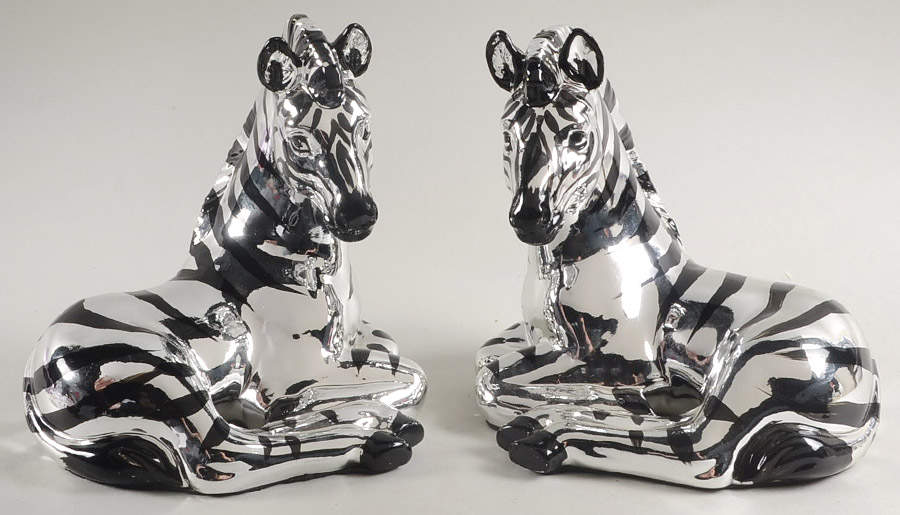 Zebra Silver Finish Figural China Bookend - Set of 2 by Fitz & Floyd-1