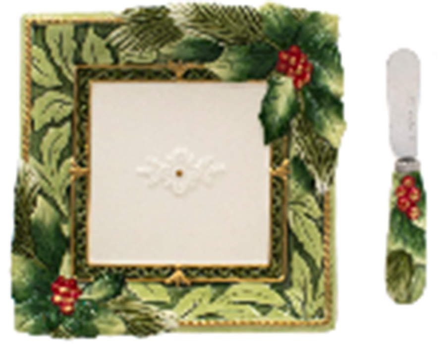 Holiday Home Green Snack/Canape Plate & Spreader by Fitz and Floyd-1