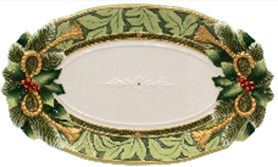 Holiday Home Green 17" Oval Serving Platter by Fitz and Floyd-1