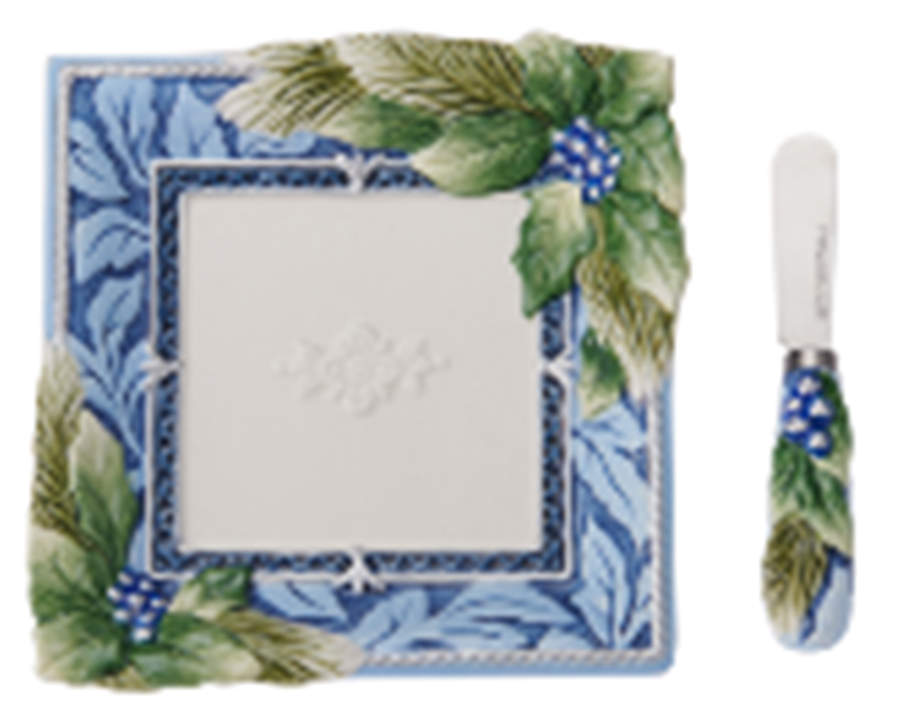 Holiday Home Blue Snack/Canape Plate & Spreader by Fitz and Floyd-1