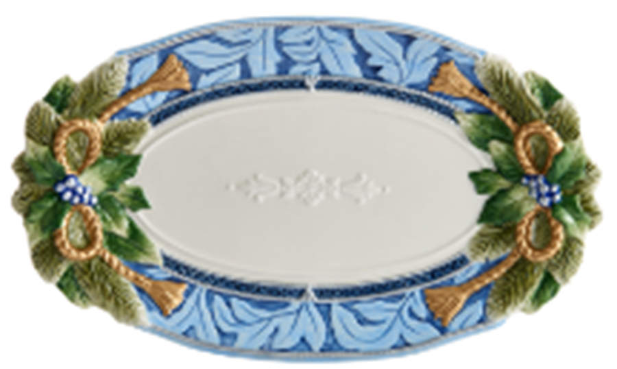 Holiday Home Blue 17" Oval Serving Platter by Fitz and Floyd-1