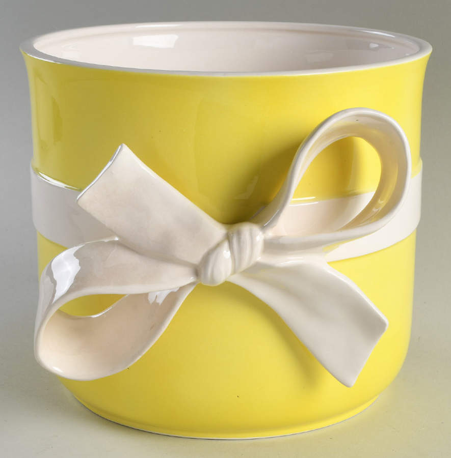 Ribbon Yellow 7" Cachepot by Fitz & Floyd-1