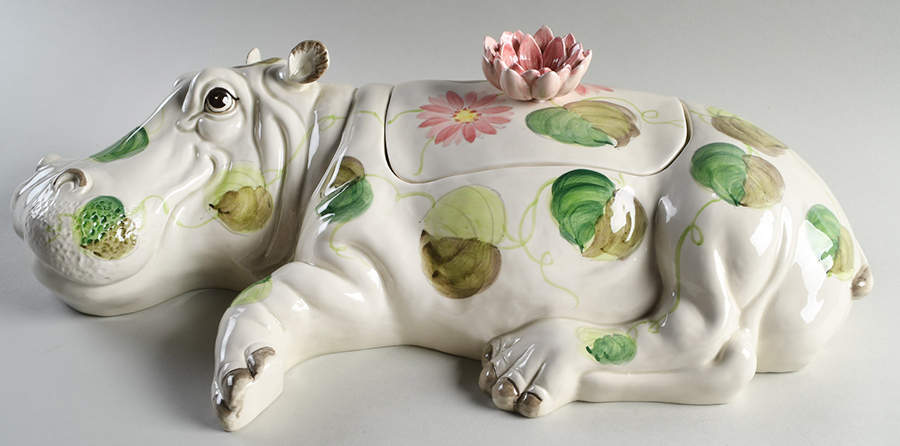 Floral Hippopotamus Figural Box & Lid by Fitz & Floyd-1