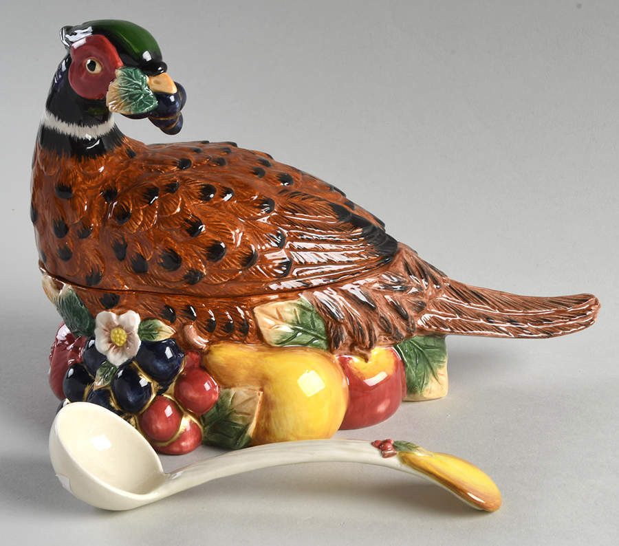 Renaissance Pheasant Figural Sauce Boat & Lid with Ladle by Fitz & Floyd-1