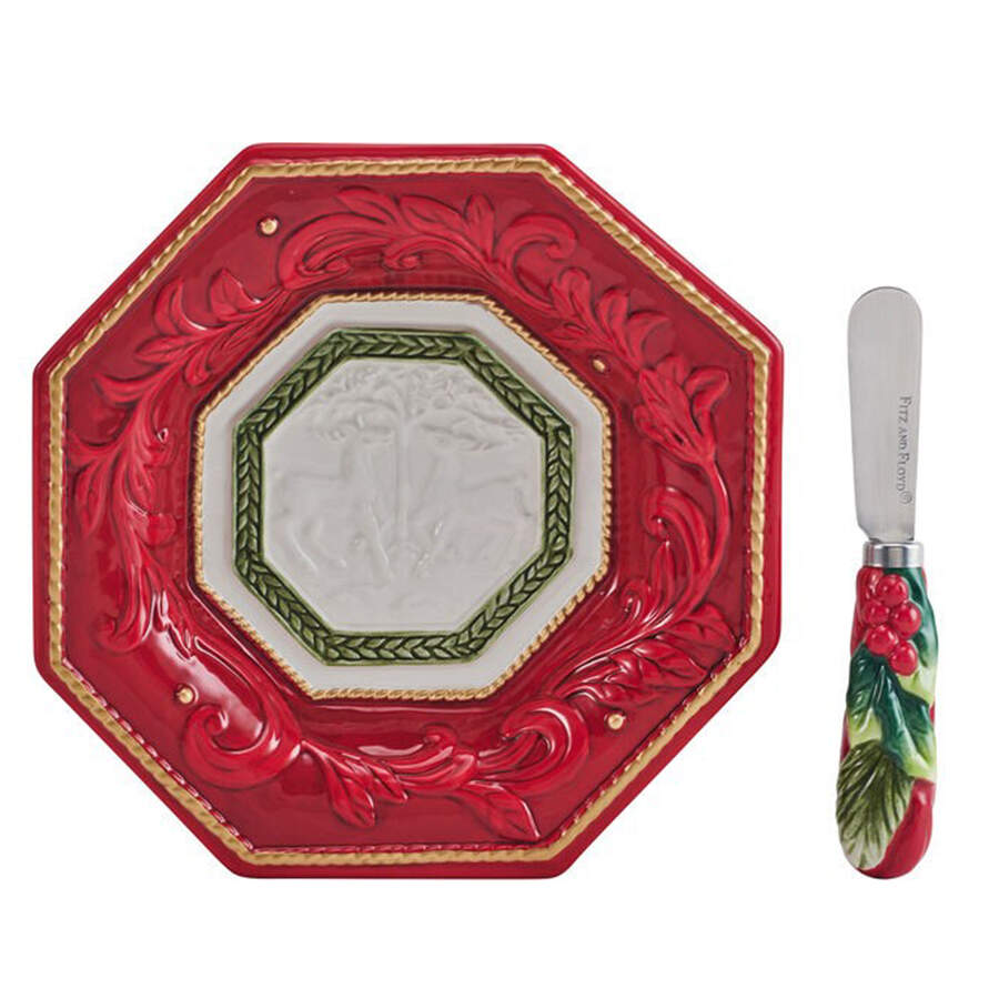 Telluride Santa-Red Snack/Canape Plate & Spreader by Fitz and Floyd-1