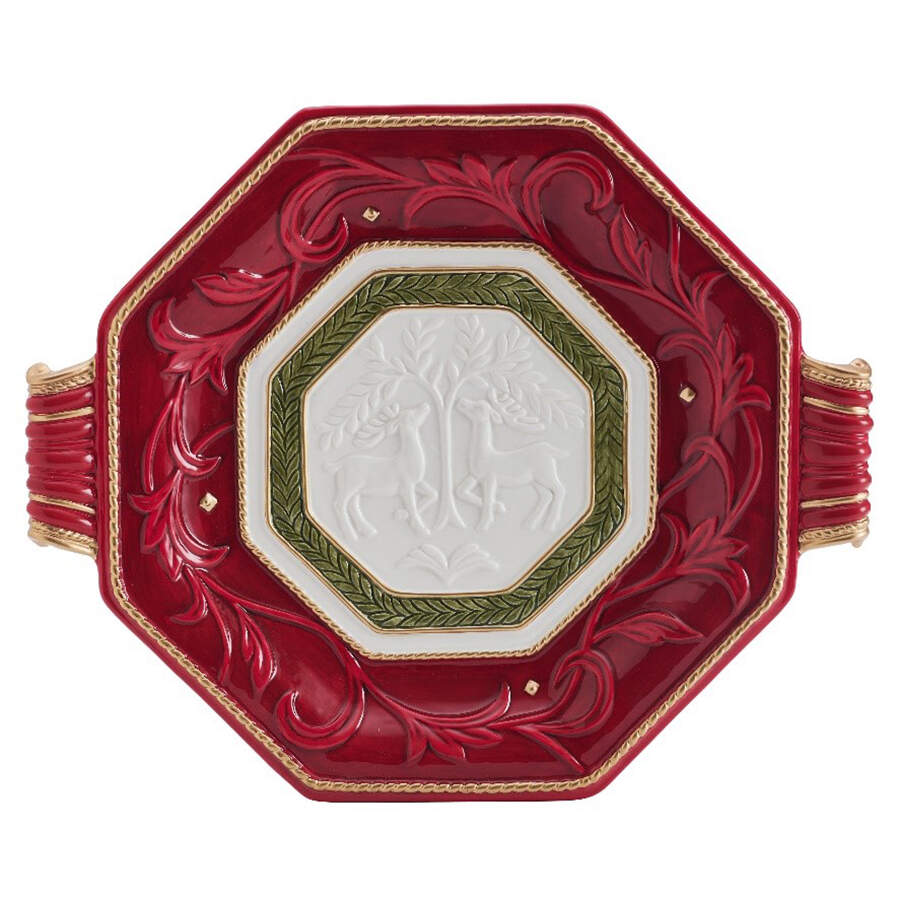 Telluride Santa-Red 16" Octagonal Serving Platter by Fitz and Floyd-1