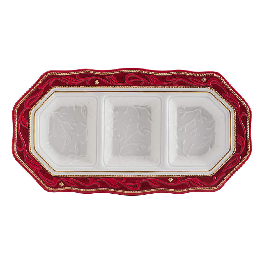 Telluride Santa-Red 3 Part Rectangular Divided Server by Fitz and Floyd-1