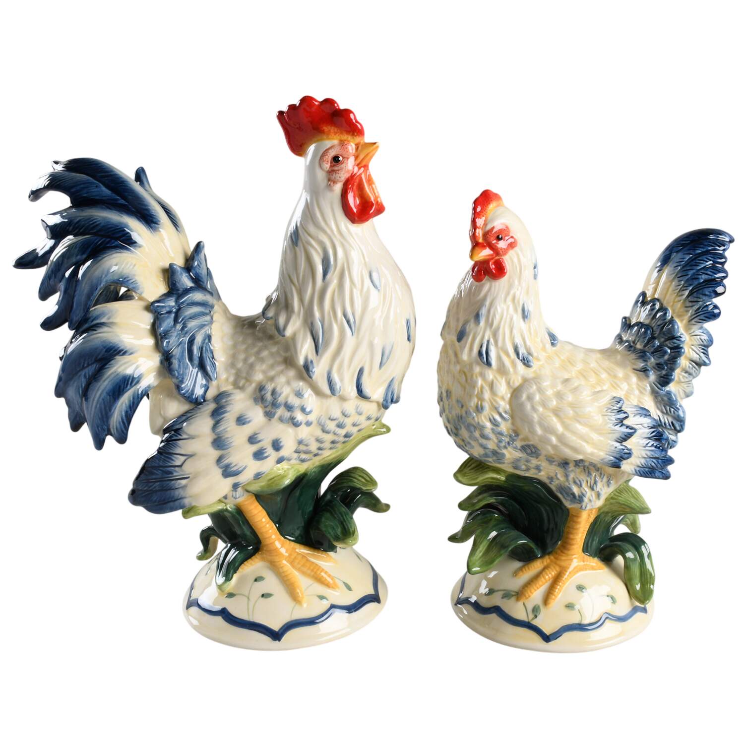 Sicily Blue Hen & Rooster Figurine Set by Fitz & Floyd-1