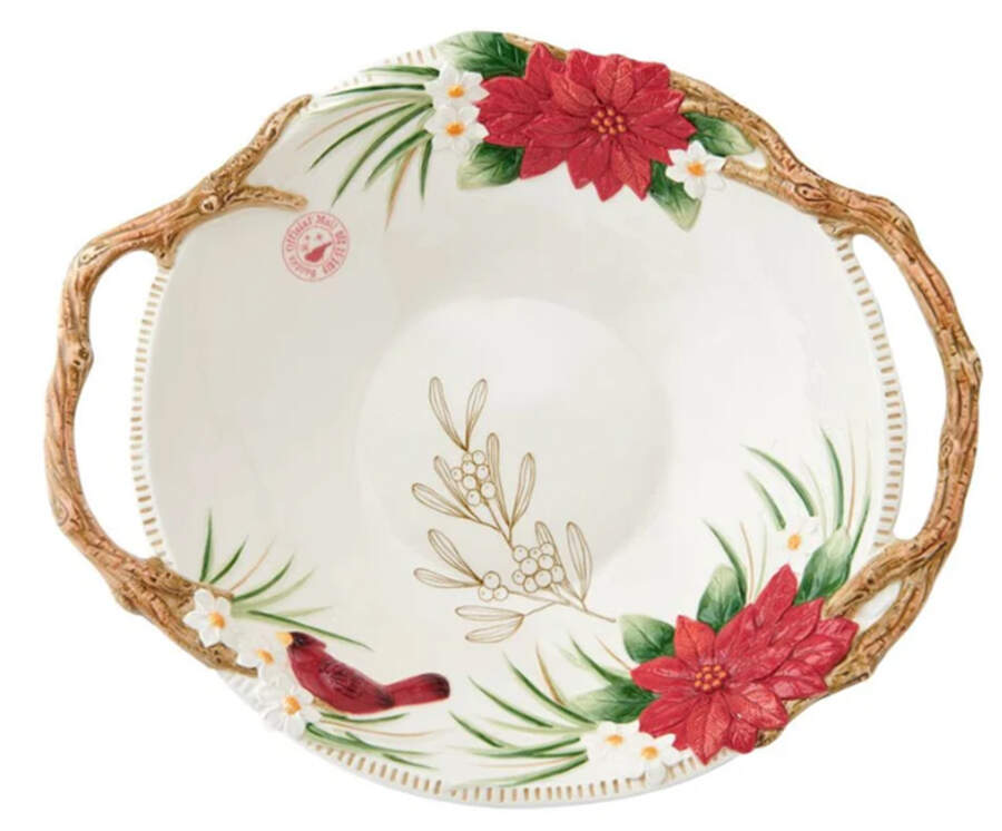 Poinsettia Holiday 16" Round Serving Bowl by Fitz and Floyd-1