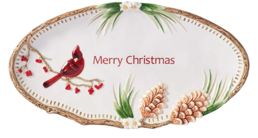 Poinsettia Holiday 13" Oval Serving Platter by Fitz and Floyd-1
