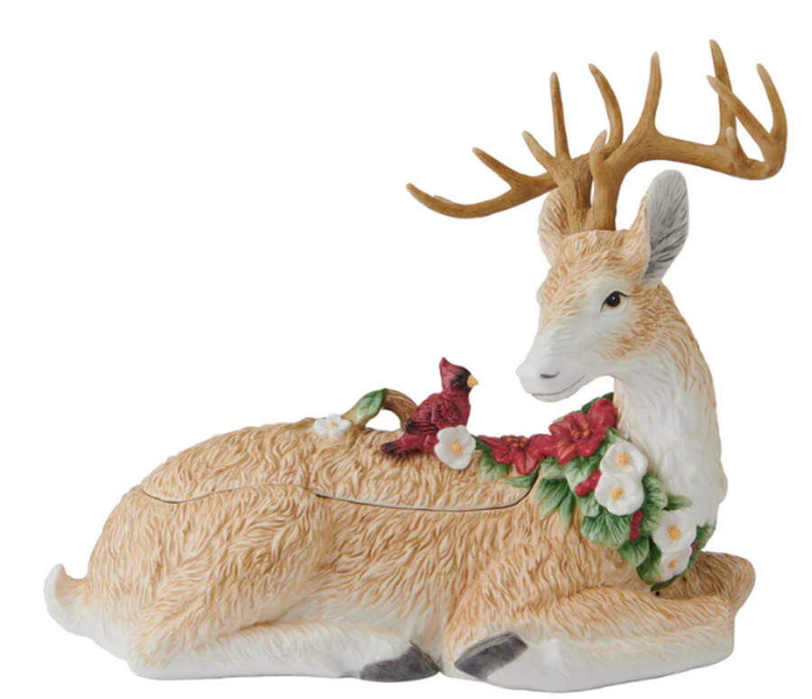 Poinsettia Holiday Figural Cookie Jar & Lid by Fitz and Floyd-1