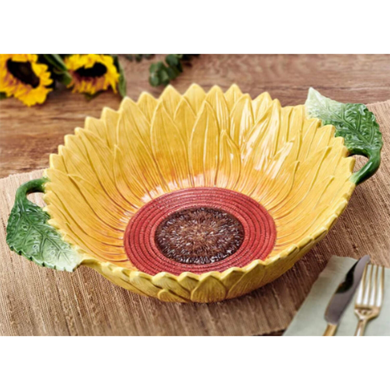 Provence Sunflower 17" Round Handled Bowl by Fitz and Floyd-1
