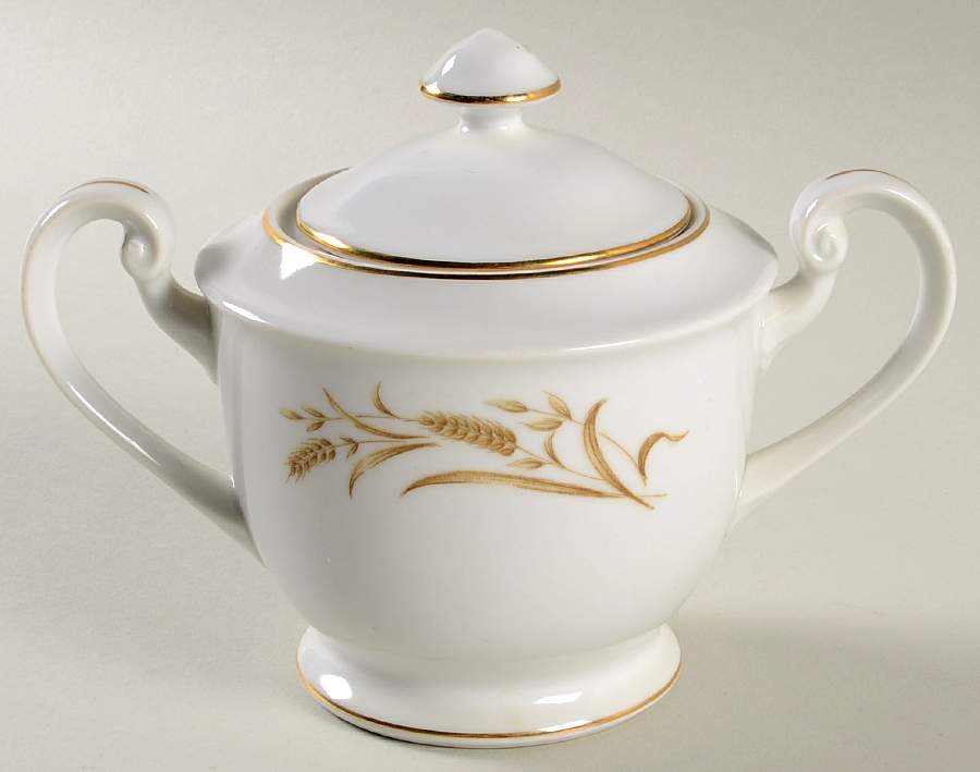 Golden Wheat (Gold Trim) Sugar Bowl & Lid by Gambles Import-1