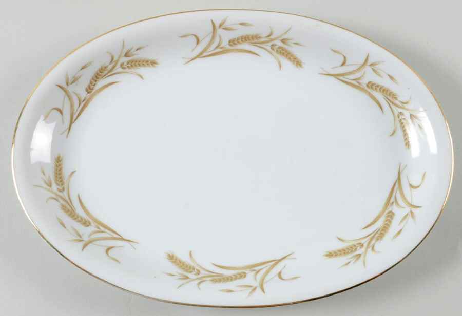 Golden Wheat (Gold Trim) 12" Oval Serving Platter by Gambles Import-1