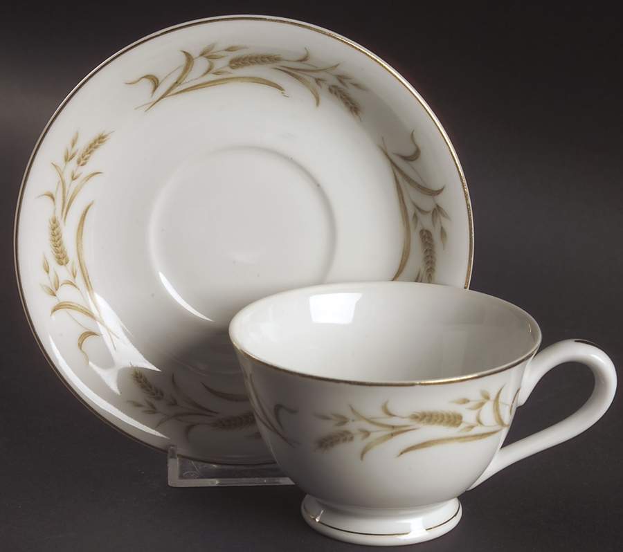 Golden Wheat (Gold Trim) Footed Cup & Saucer Set by Gambles Import-1