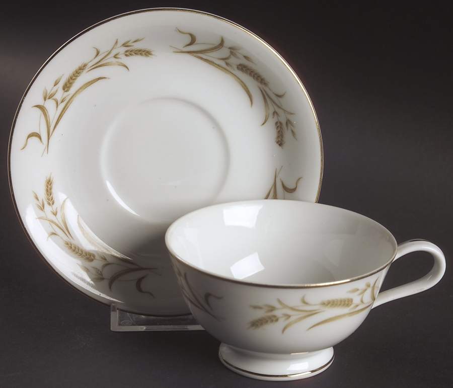 Golden Wheat (Gold Trim) Footed Cup & Saucer Set by Gambles Import-1