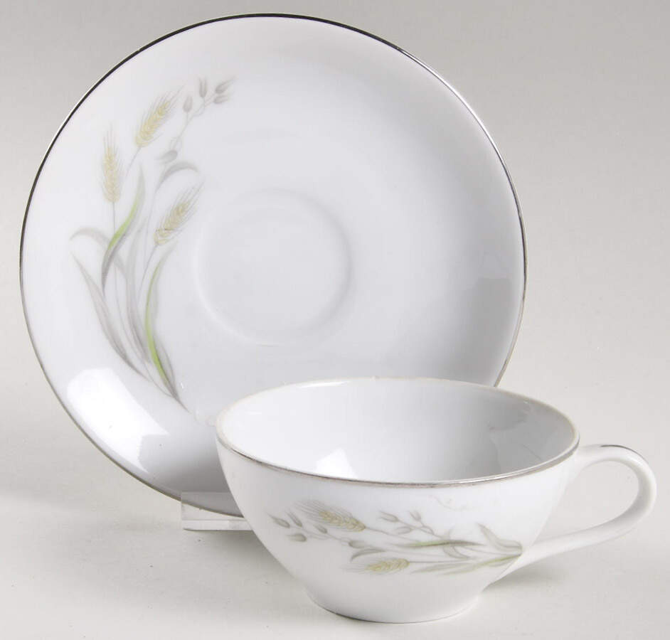 Golden Wheat (Platinum Trim) Flat Cup & Saucer Set by Gambles Import-1
