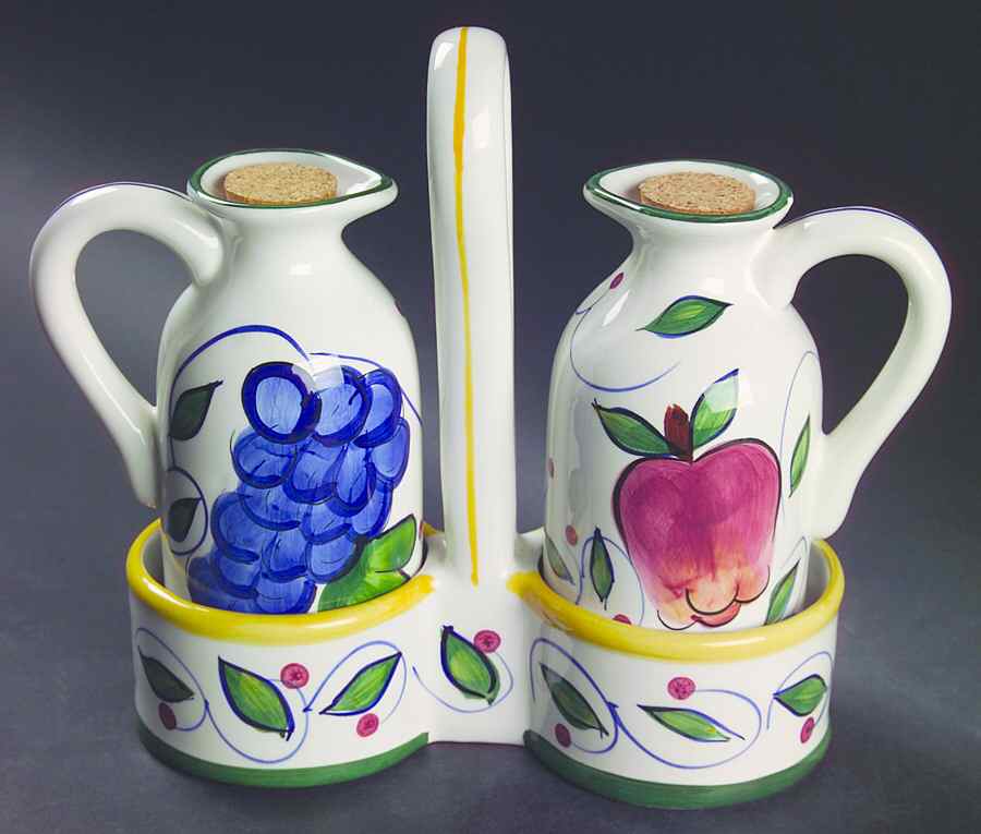 GAN1 Oil & Vinegar with Cork Stoppers and Handled Tray by Ganz-1