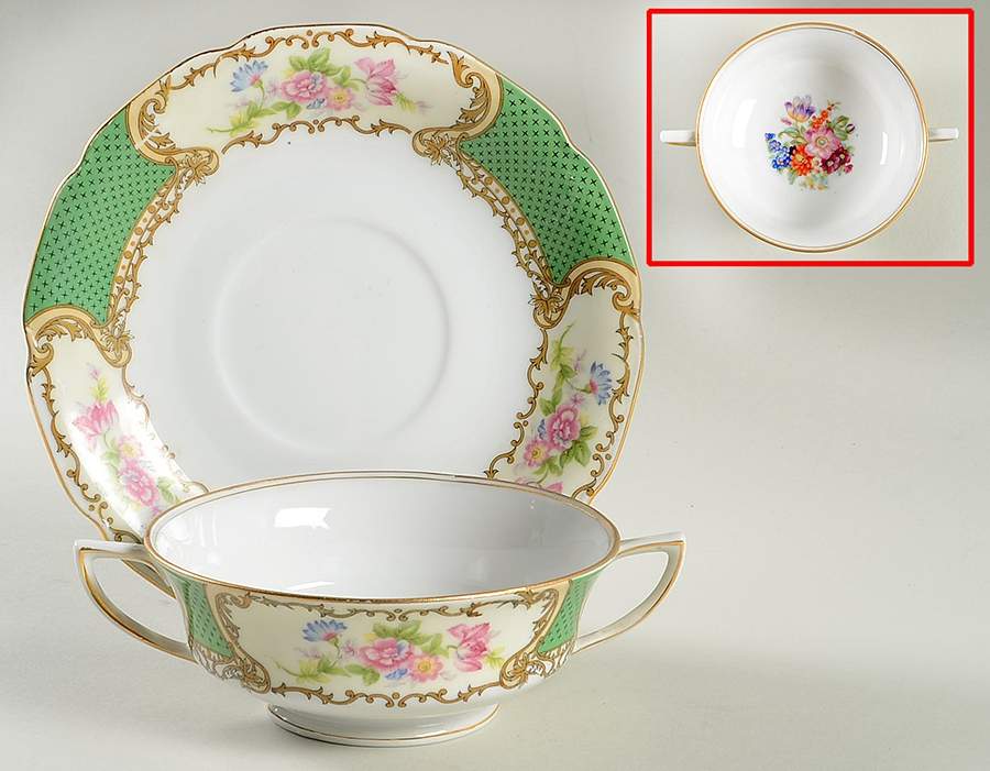 GCA4 Footed Cream Soup Bowl & Saucer Set by Gold Castle-1