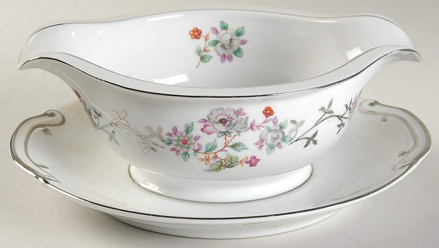 Floral Gravy Boat with Attached Underplate by Gold Coast-1