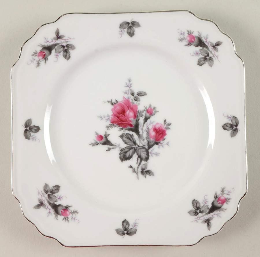 New Moss Rose (Platinum Trim) Square Salad Plate by Gold Coast-1