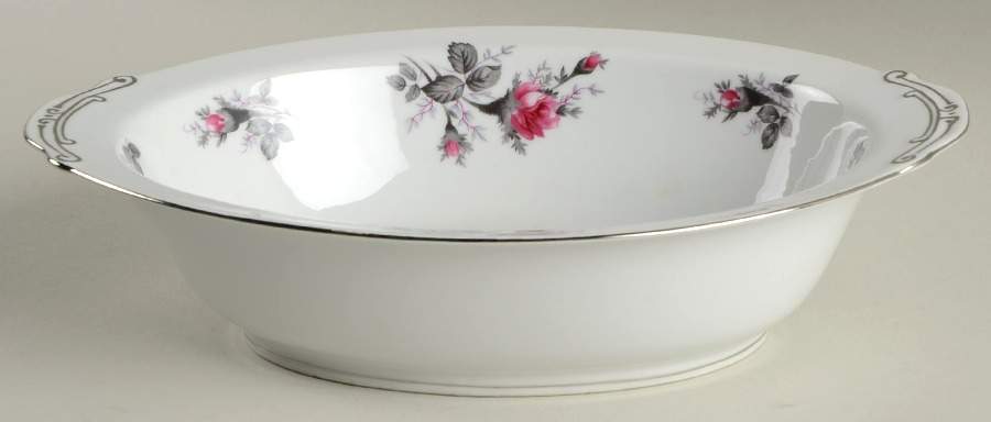 New Moss Rose (Platinum Trim) 10" Oval Vegetable Bowl by Gold Coast-1