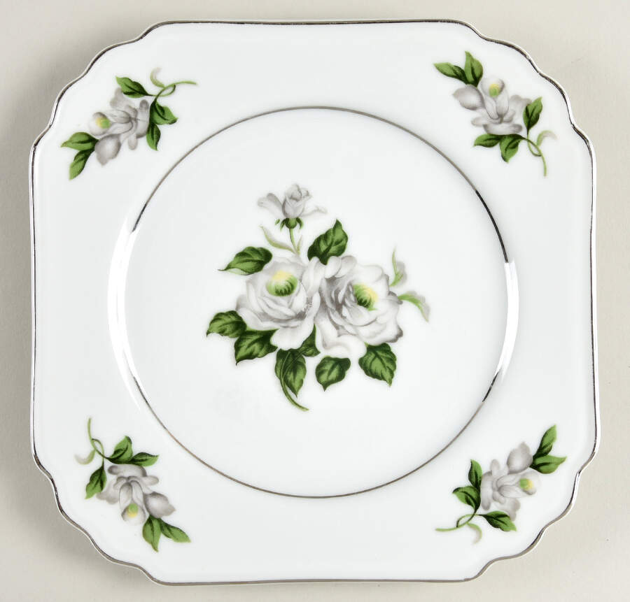 White Rose Square Salad Plate by Gold Coast-1