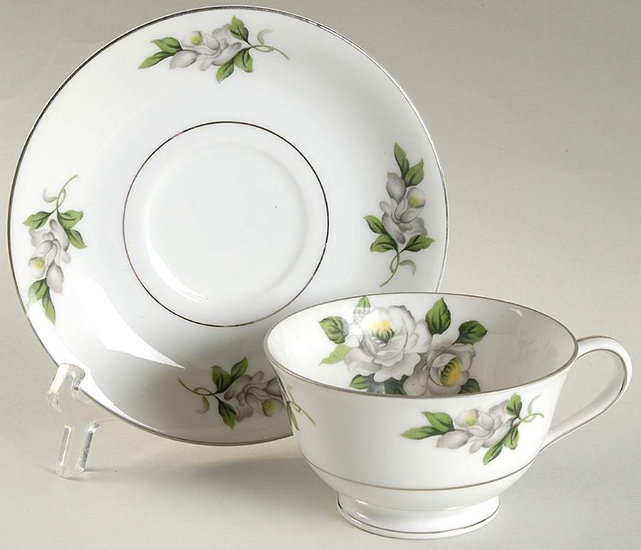 White Rose Footed Cup & Saucer Set by Gold Coast-1