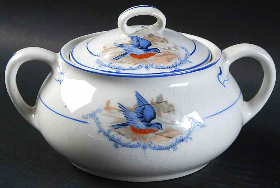 Bluebird Sugar Bowl & Lid by WS George-1