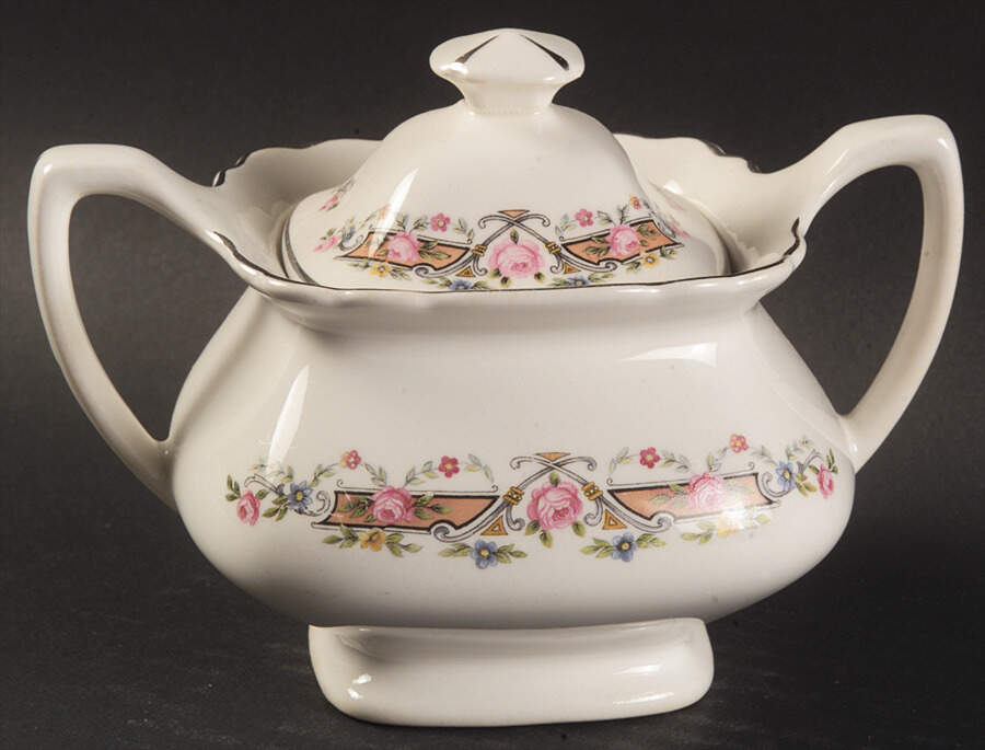 Flower Rim Sugar Bowl & Lid by WS George-1