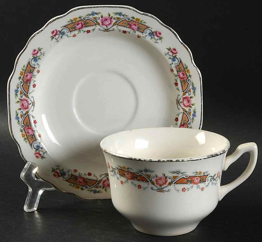 Flower Rim Flat Cup & Saucer Set by WS George-1