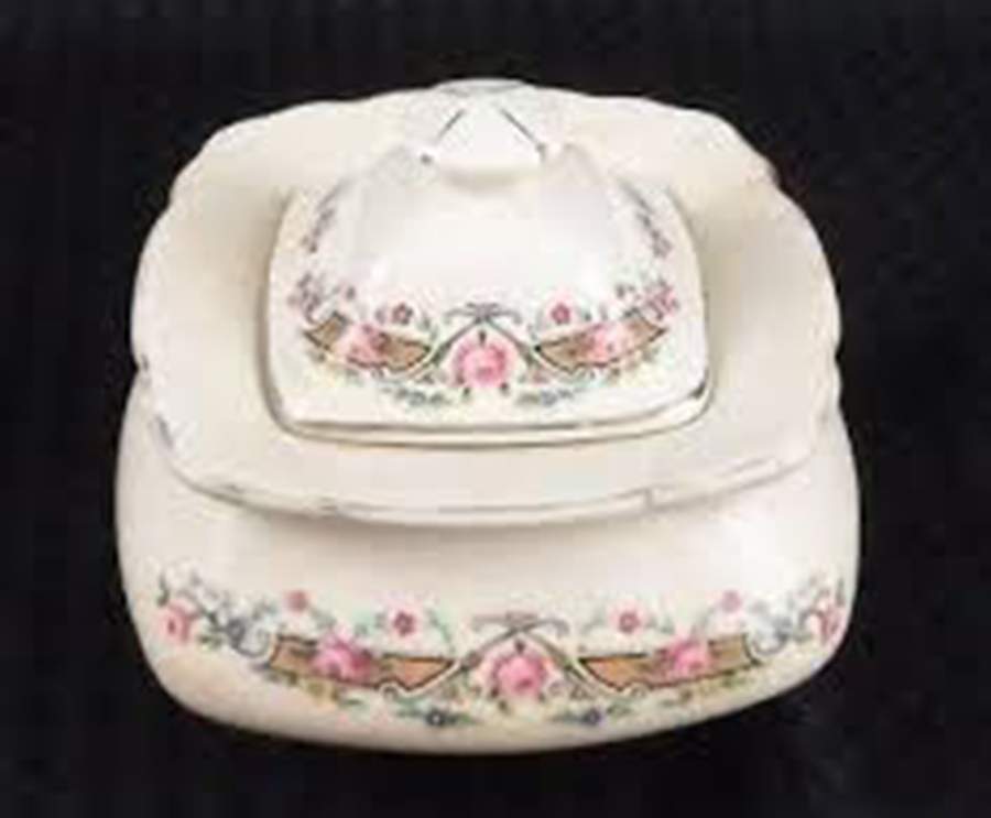 Flower Rim Sugar Bowl & Lid by WS George-1