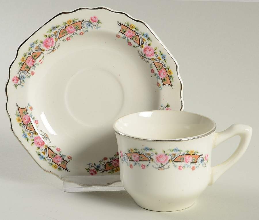 Flower Rim Flat Demitasse Cup & Saucer Set by WS George-1