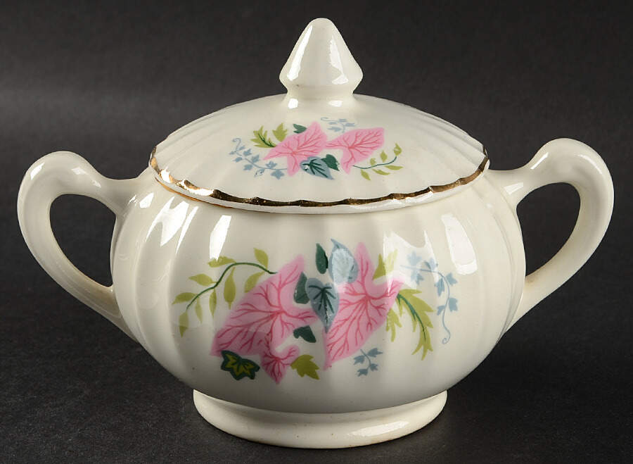 Pink Caladiums Sugar Bowl & Lid by WS George-1