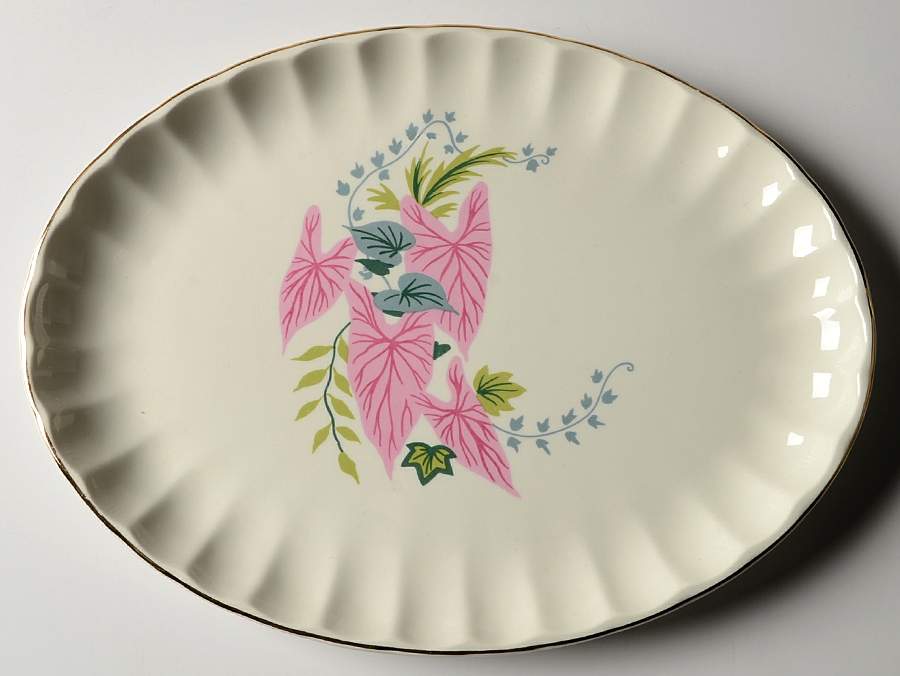 Pink Caladiums 11" Oval Serving Platter by WS George-1