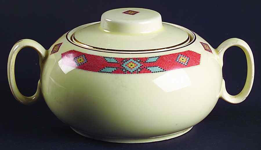 Iroquois Red Sugar Bowl & Lid by WS George-1